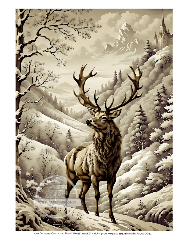 stag in mountain valley Rice Paper from Decoupage Central