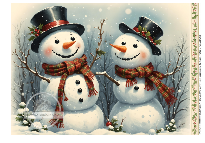 Snowmen with plaid scarfs Rice Paper from Decoupage Central