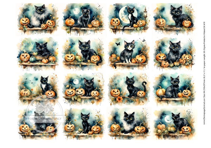 black cats and orange pumpkins Rice Paper from Decoupage Central