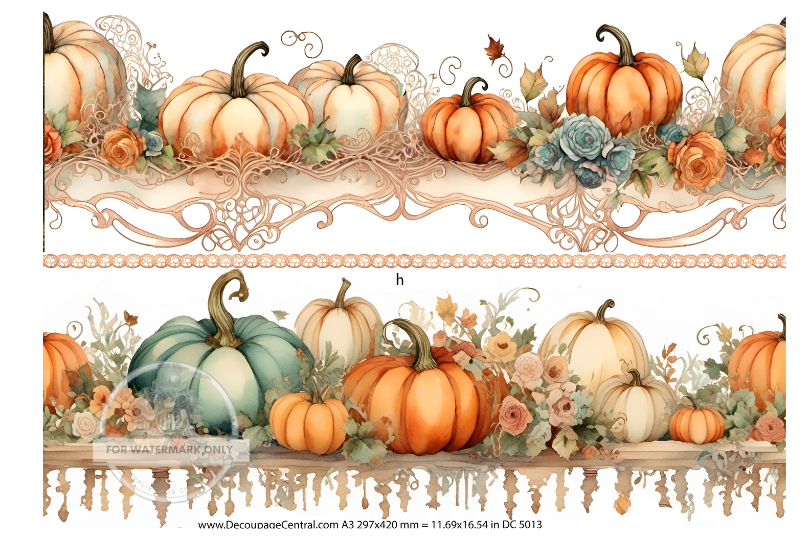 orange and green pumpkins with fall flowers and leaves Rice Paper from Decoupage Central