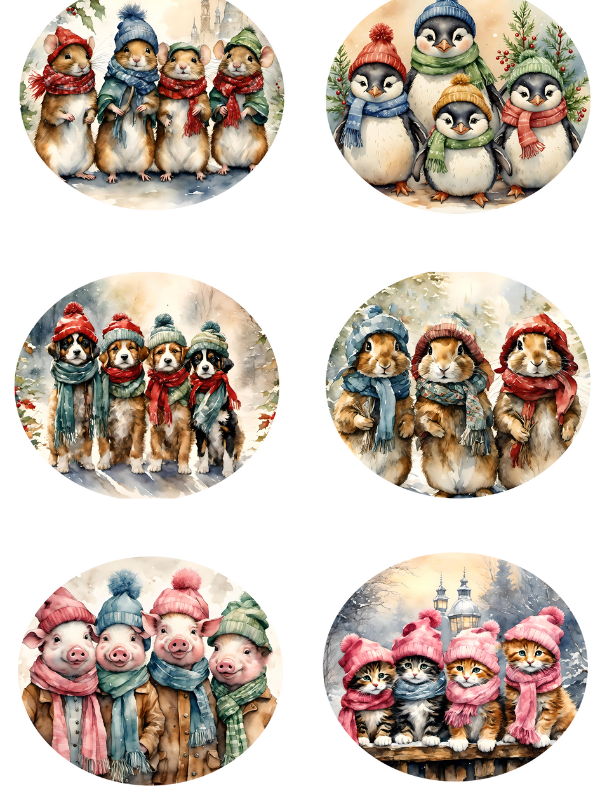 penguins in christmas scarfs and hats Rice Paper from Decoupage Central