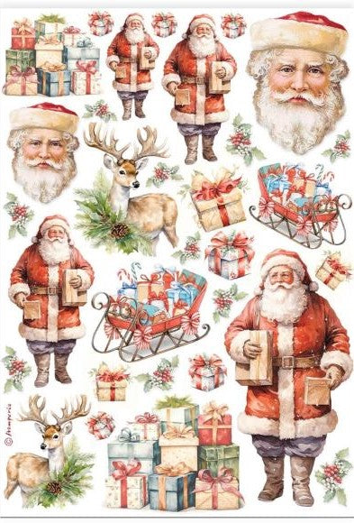 Vintage Santas sleighs presents and reindeer. Stamperia high-quality European Decoupage Paper