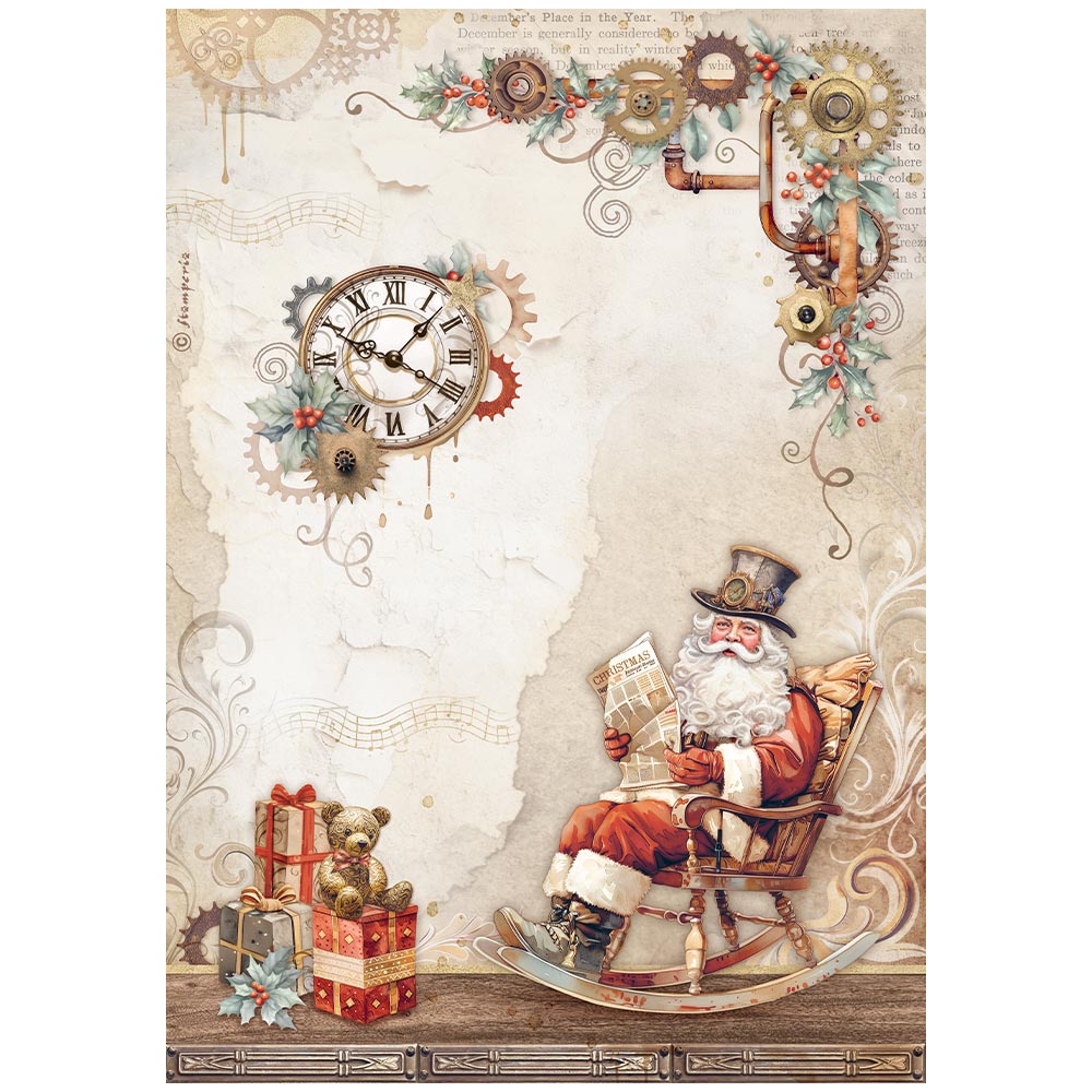 Santa in rocking chair with steampunk accents. Stamperia high-quality European Decoupage Paper