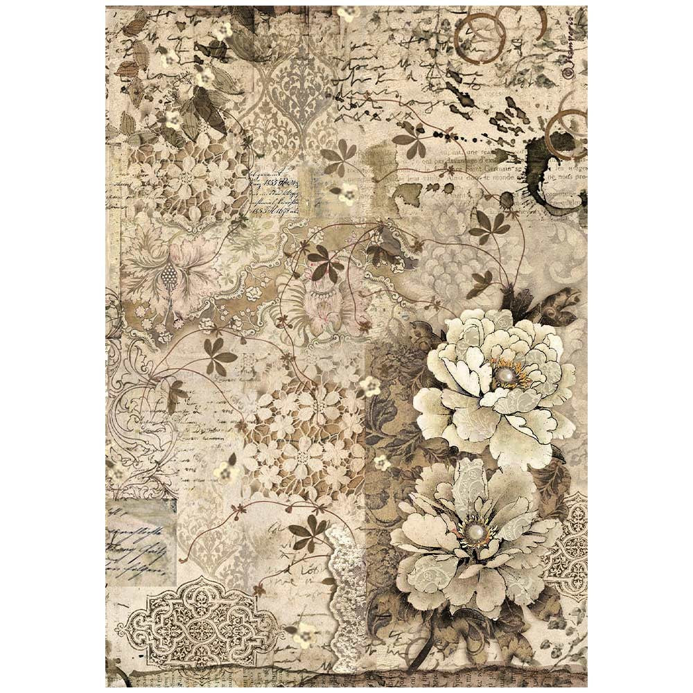 Vintage flowers and lace with script. Stamperia high-quality European Decoupage Paper