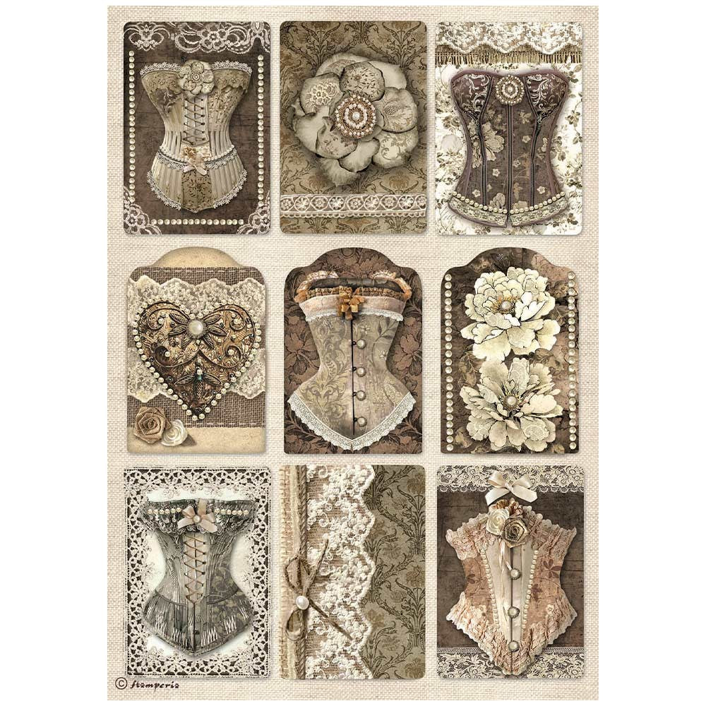 5 Vintage corsets with lace and flowers. Stamperia high-quality European Decoupage Paper