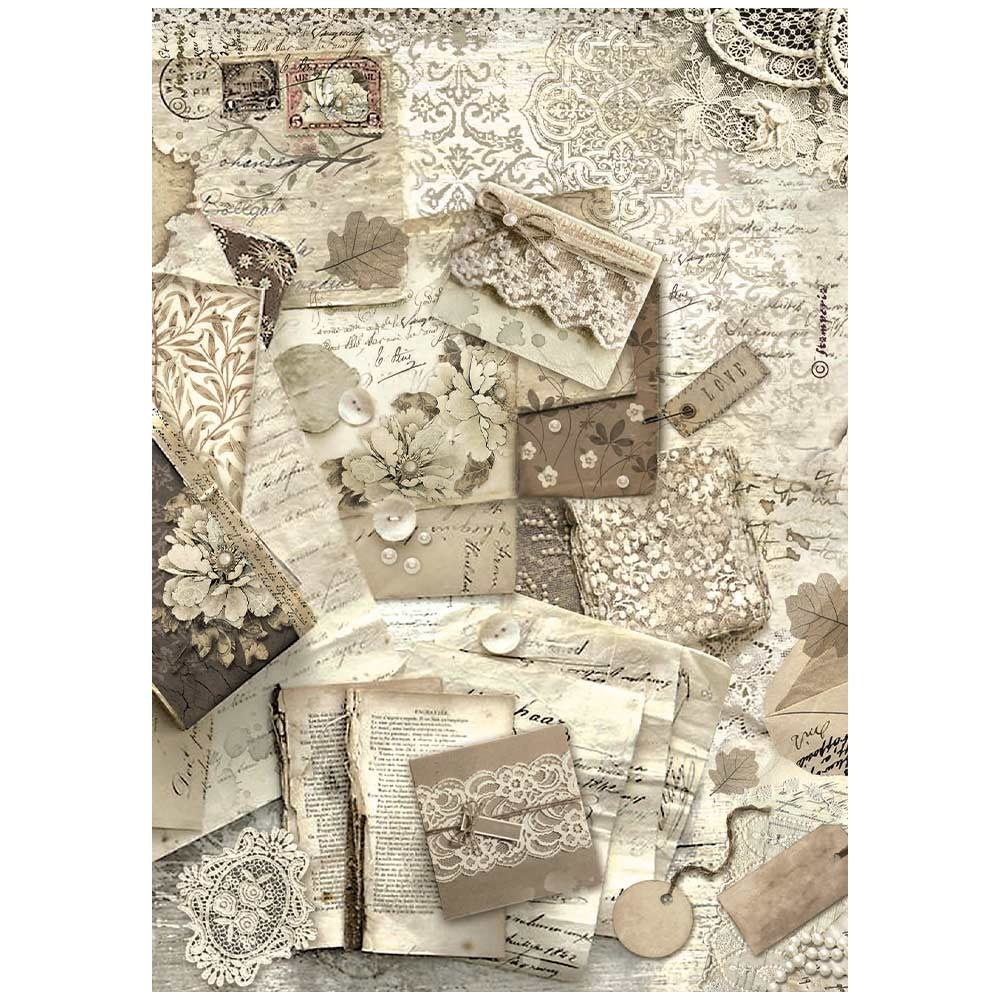 Vintage letters and notes with lace. Stamperia high-quality European Decoupage Paper