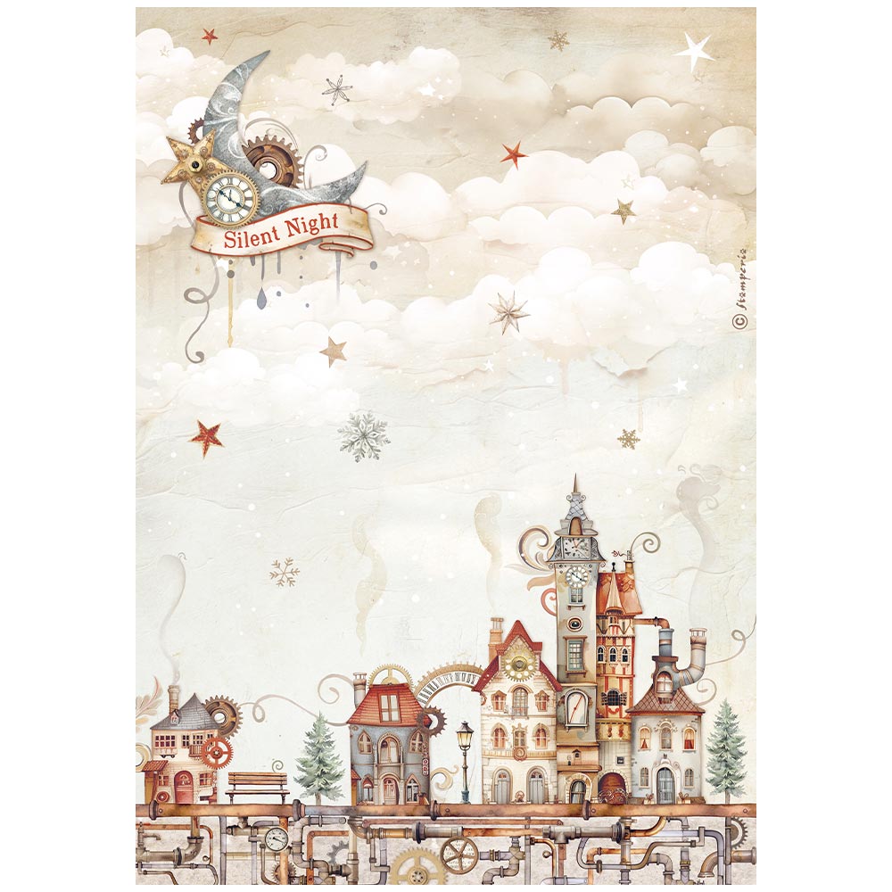 Festive coordinating steampunk holiday scenes. Stamperia Rice Paper Set