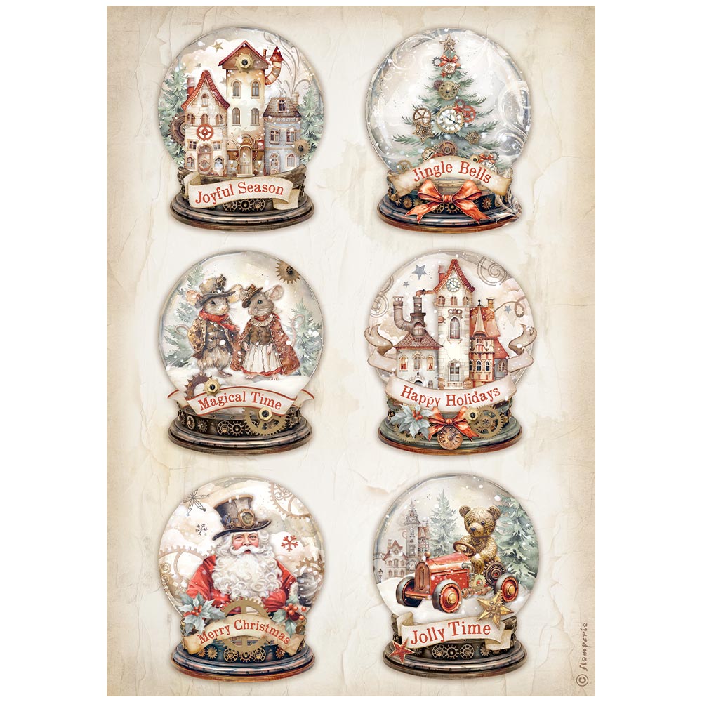 Festive coordinating steampunk holiday scenes. Stamperia Rice Paper Set