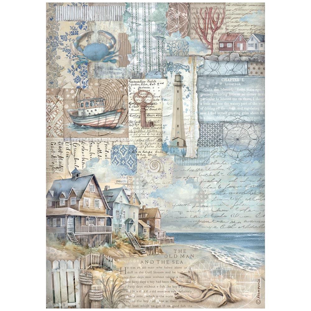 Textured ocean scenes. Stamperia Rice Paper Set