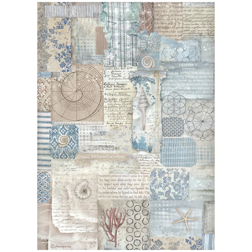 Textured ocean scenes. Stamperia Rice Paper Set