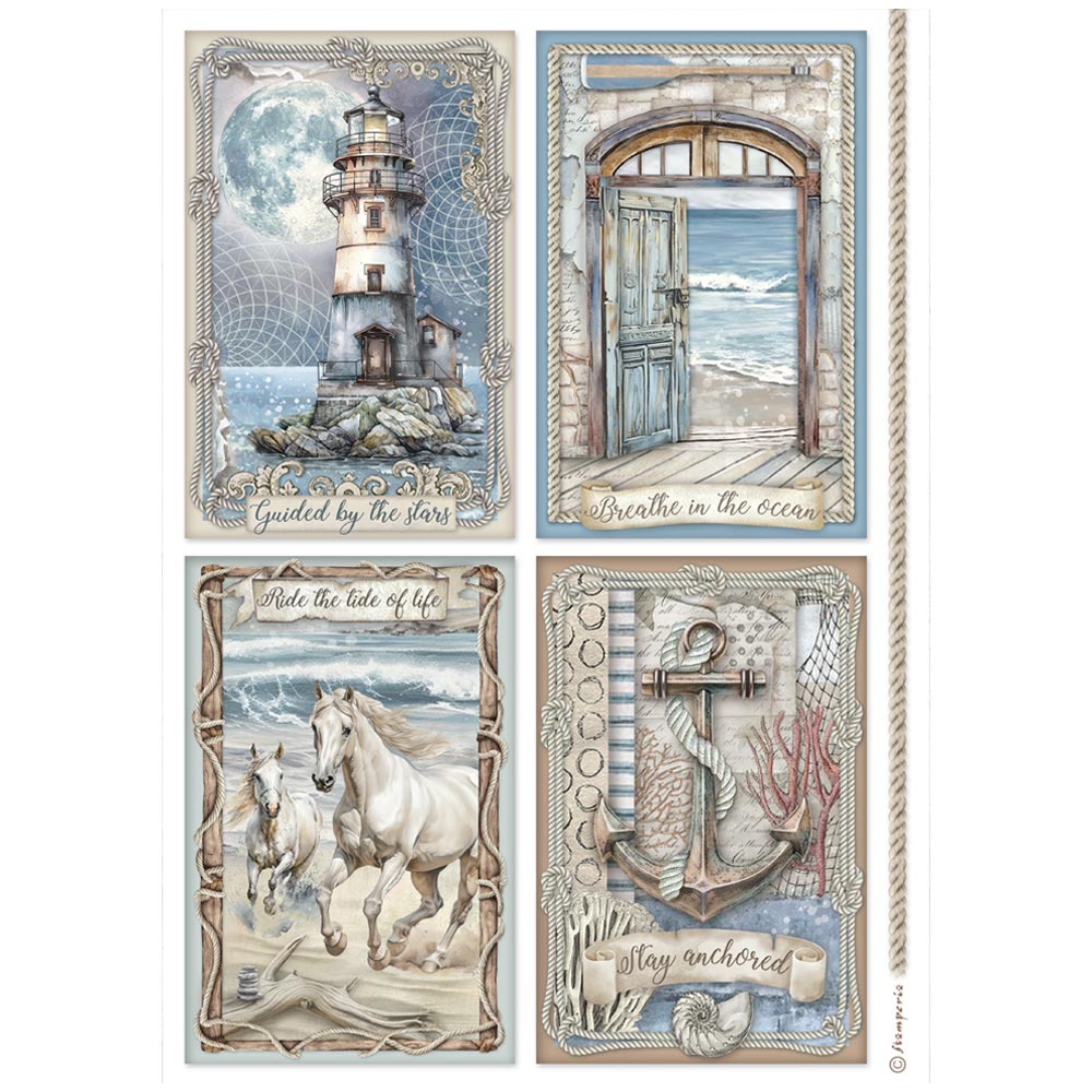 Textured ocean scenes. Stamperia Rice Paper Set