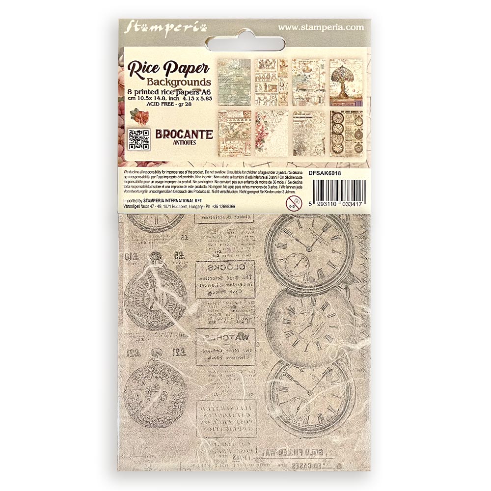 Stamperia Brocante Antiques (A6) Backgrounds Set 8/pkg European Decoupage Paper