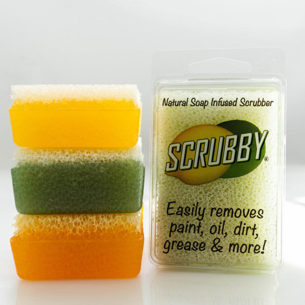 Dixie Belle Scrubby Soap in Orange, Lemon Lime and Lemon scents. Handmade in the USA with natural ingredients, it effortlessly removes paint, glue, and grease