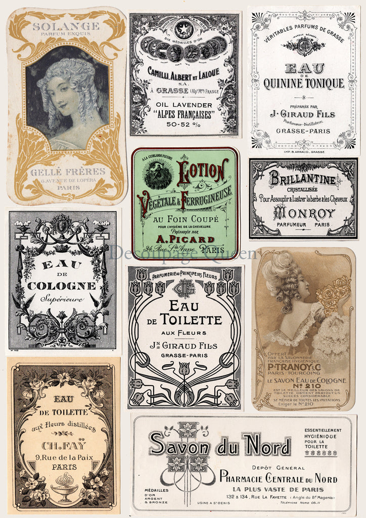 vintage perfume labels Decoupage  Queen Rice Paper