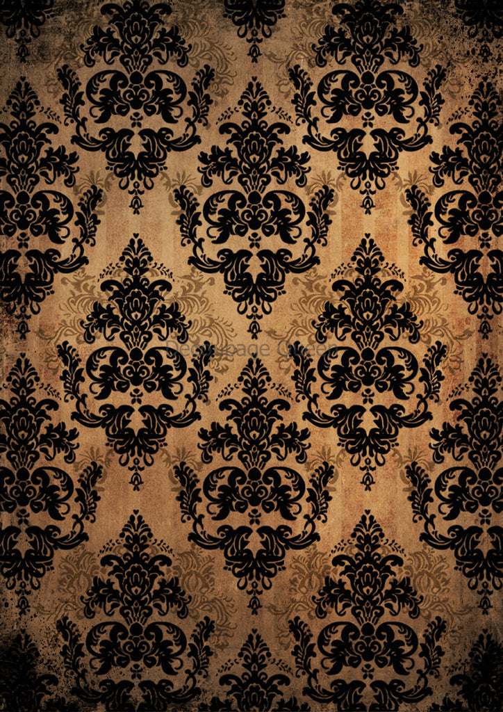 Black and gold distressed damask pattern Rice Paper by Decoupage Queen