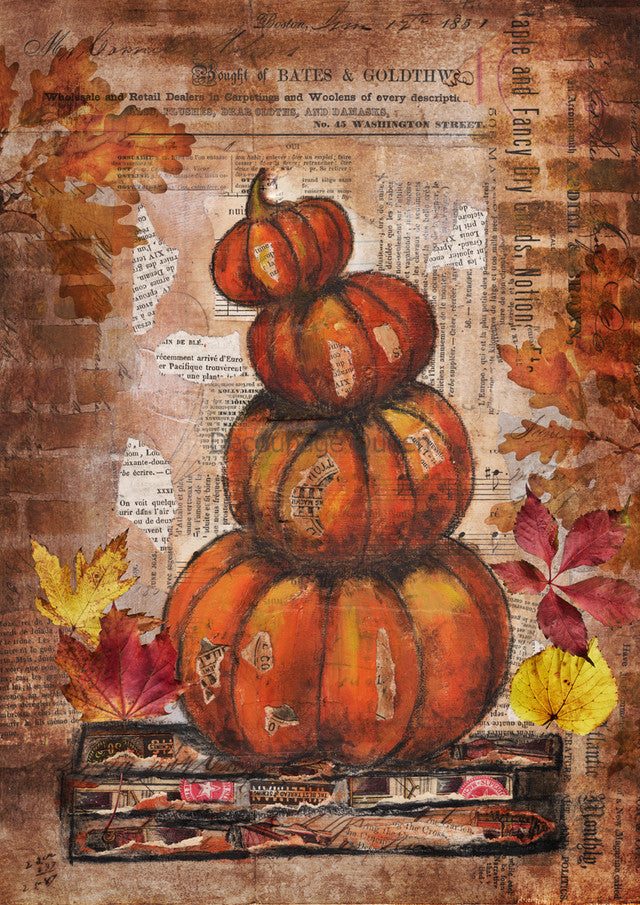 Four stacked pumpkins design fall pattern Rice Paper by Decoupage Queen