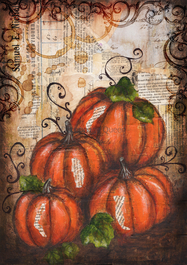 Four Fall pumpkins pattern Rice Paper by Decoupage Queen