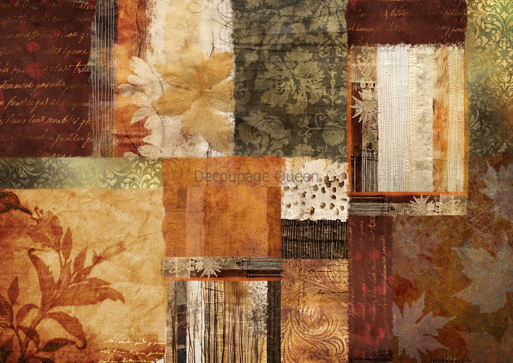 Leaves and patchwork fall design Rice Paper by Decoupage Queen