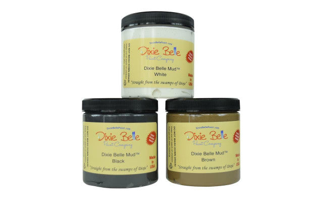 Dixie Belle Mud colors Black, Brown, and White in 8 ounce jars by Dixie Belle