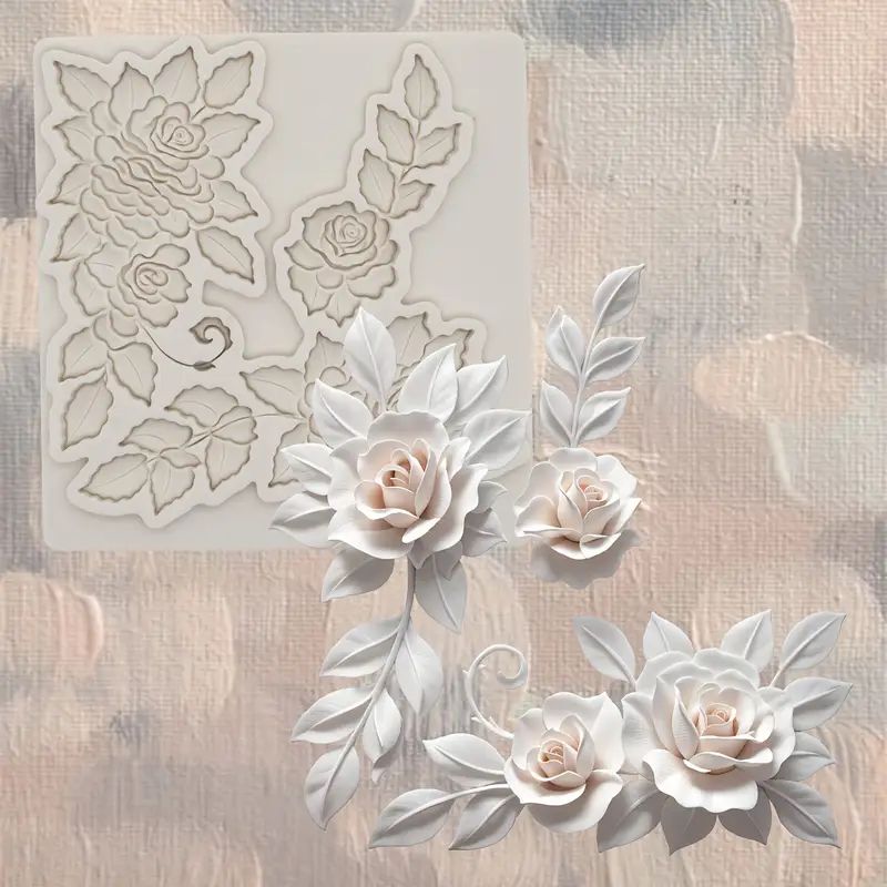 Silicone Craft Accent Mold. Roses and leaves.