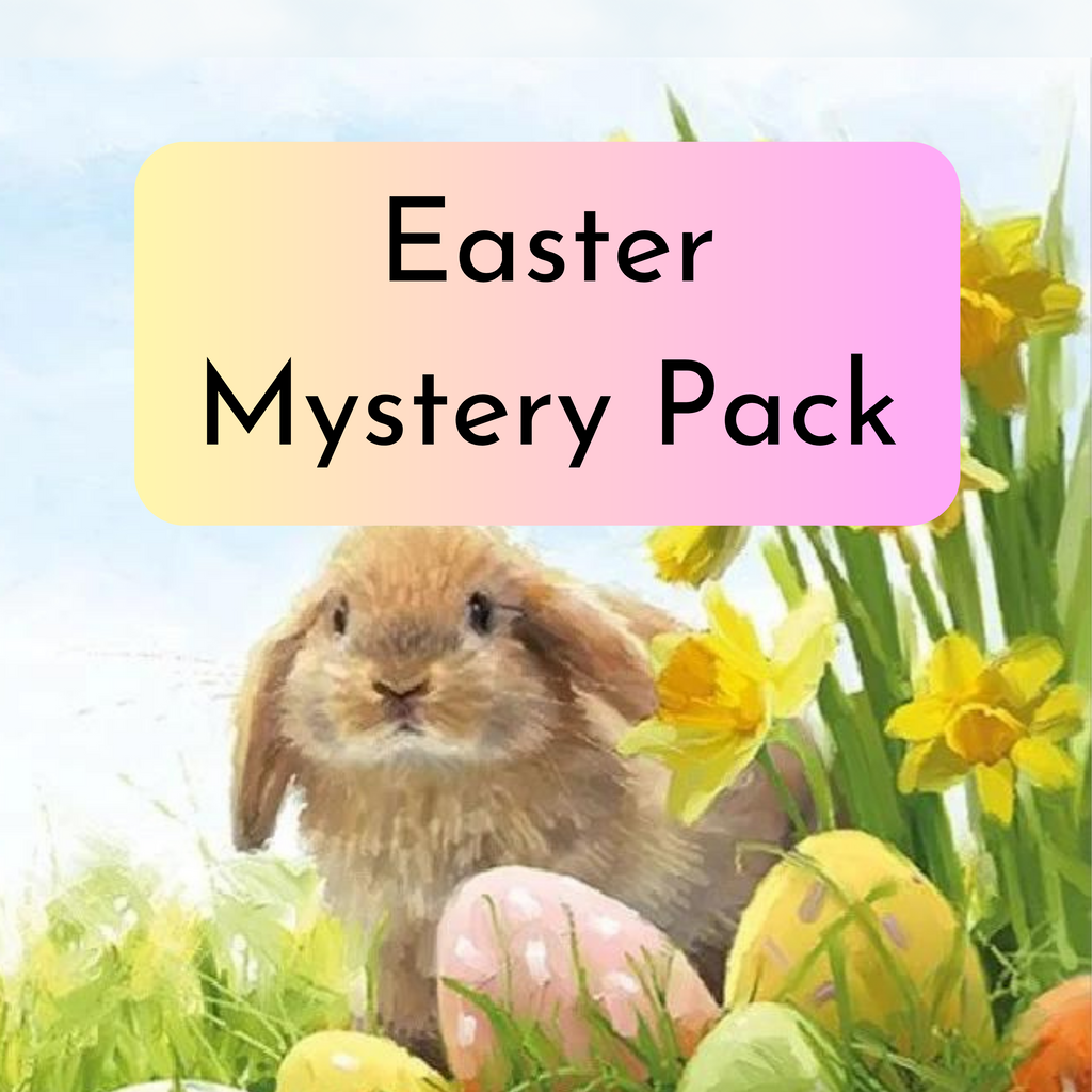 Bunny, daffodils and colored eggs. Easter themed Mystery Variety Surprise Decoupage Napkin Pack 10/Pkg. 