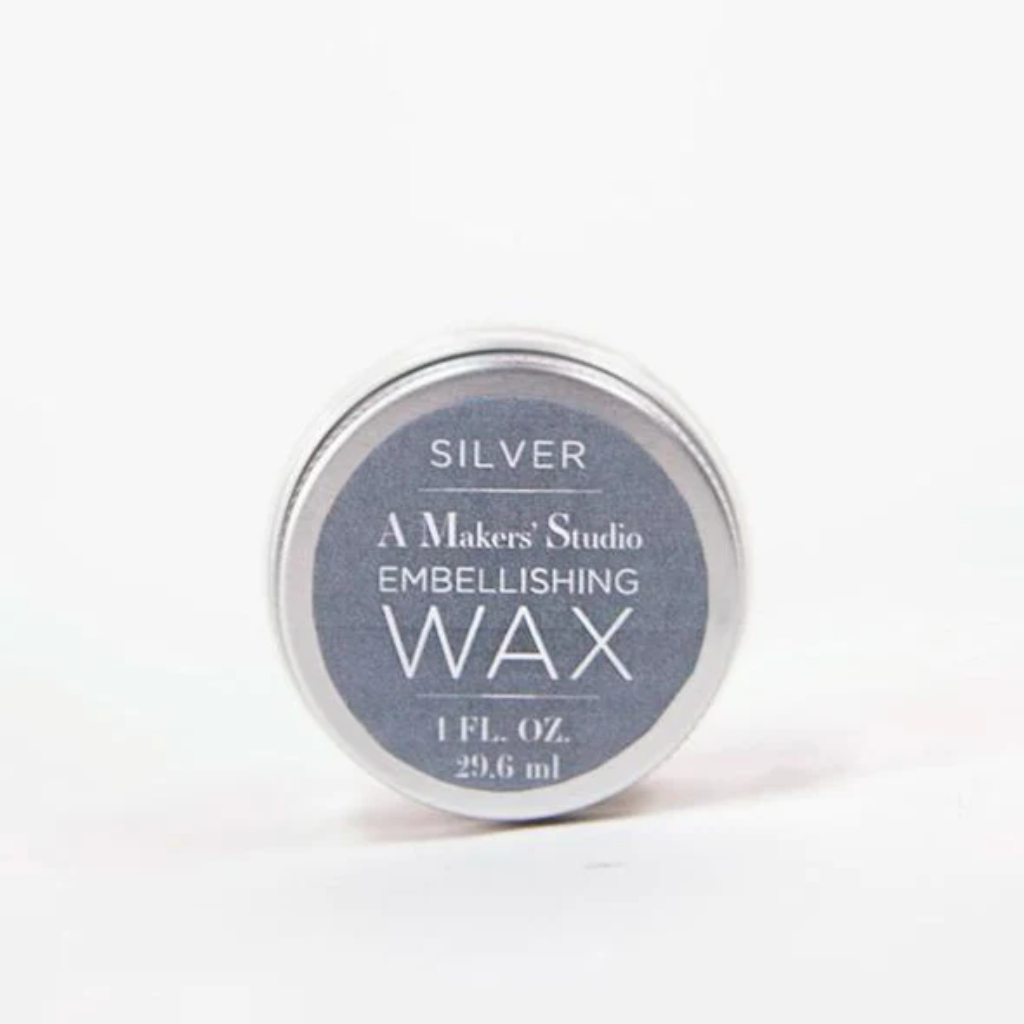 1 oz jar of A Makers' Studio Silver Embellishing wax. A durable, protective wax and metallic powder that's simply perfect for antiquing, stenciling and other craft projects