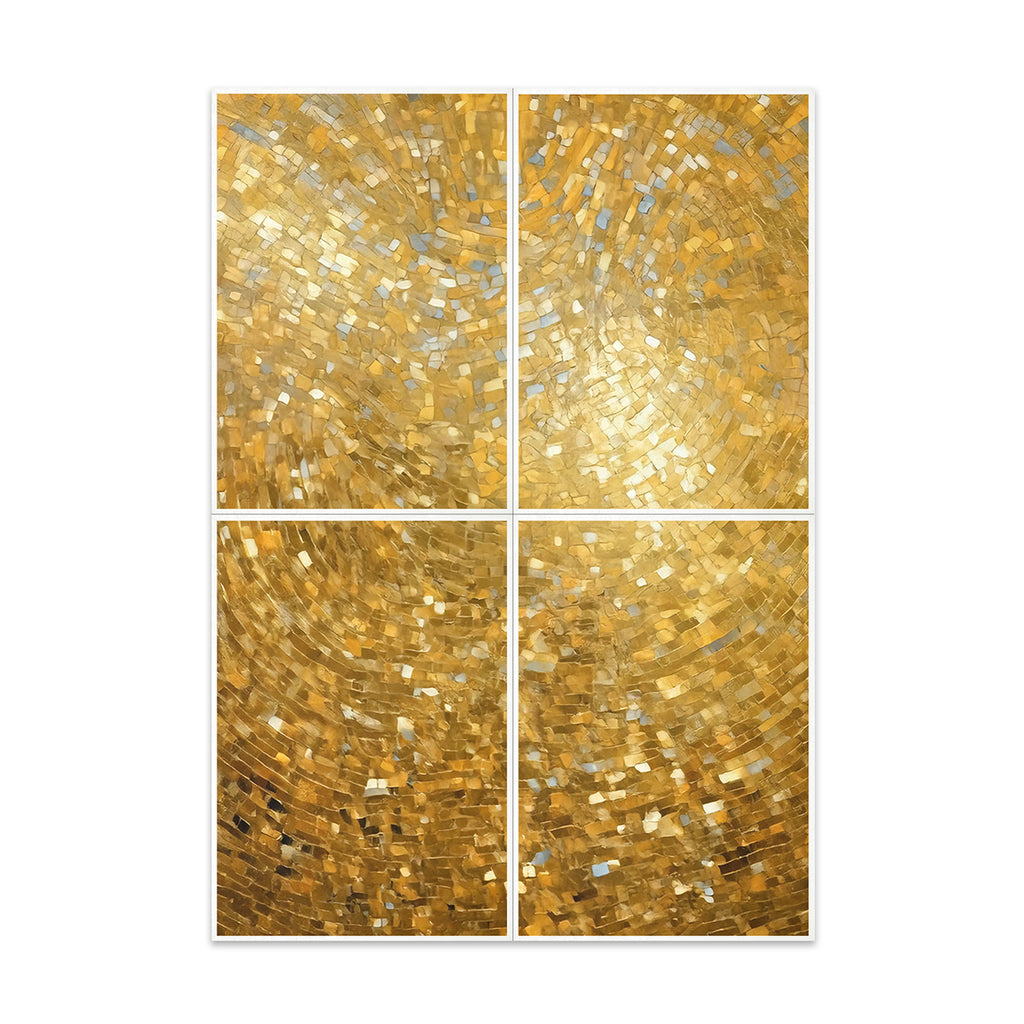 Four gold mosaic tiles on a white background