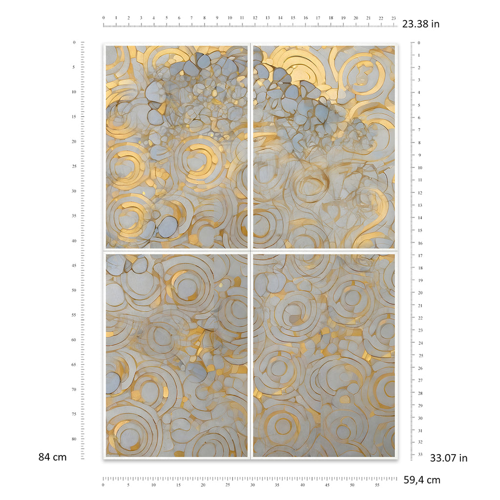 Decorative paper with gold and gray pattern on a white background