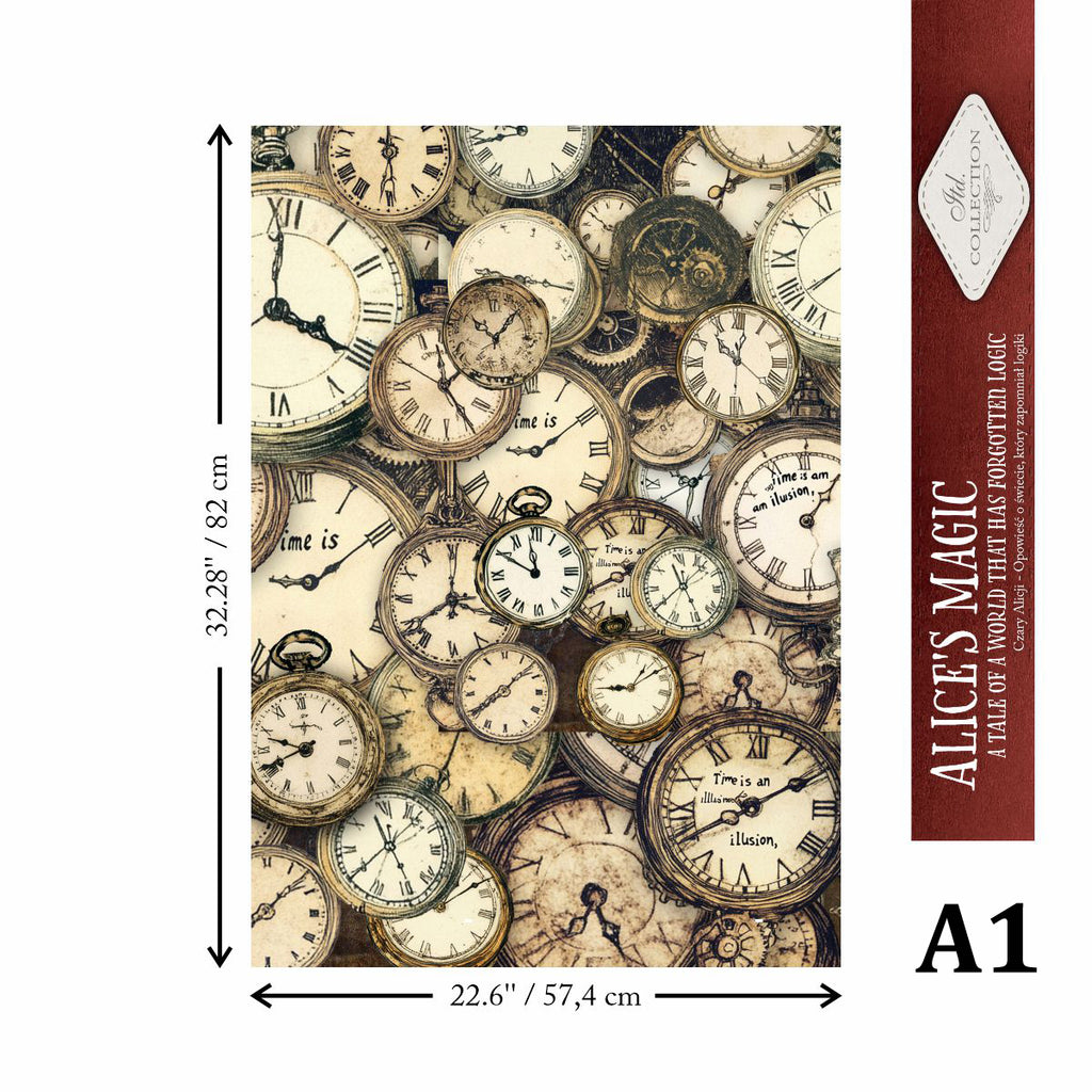 Decoupage Rice Paper with multiple vintage clocks and timepieces