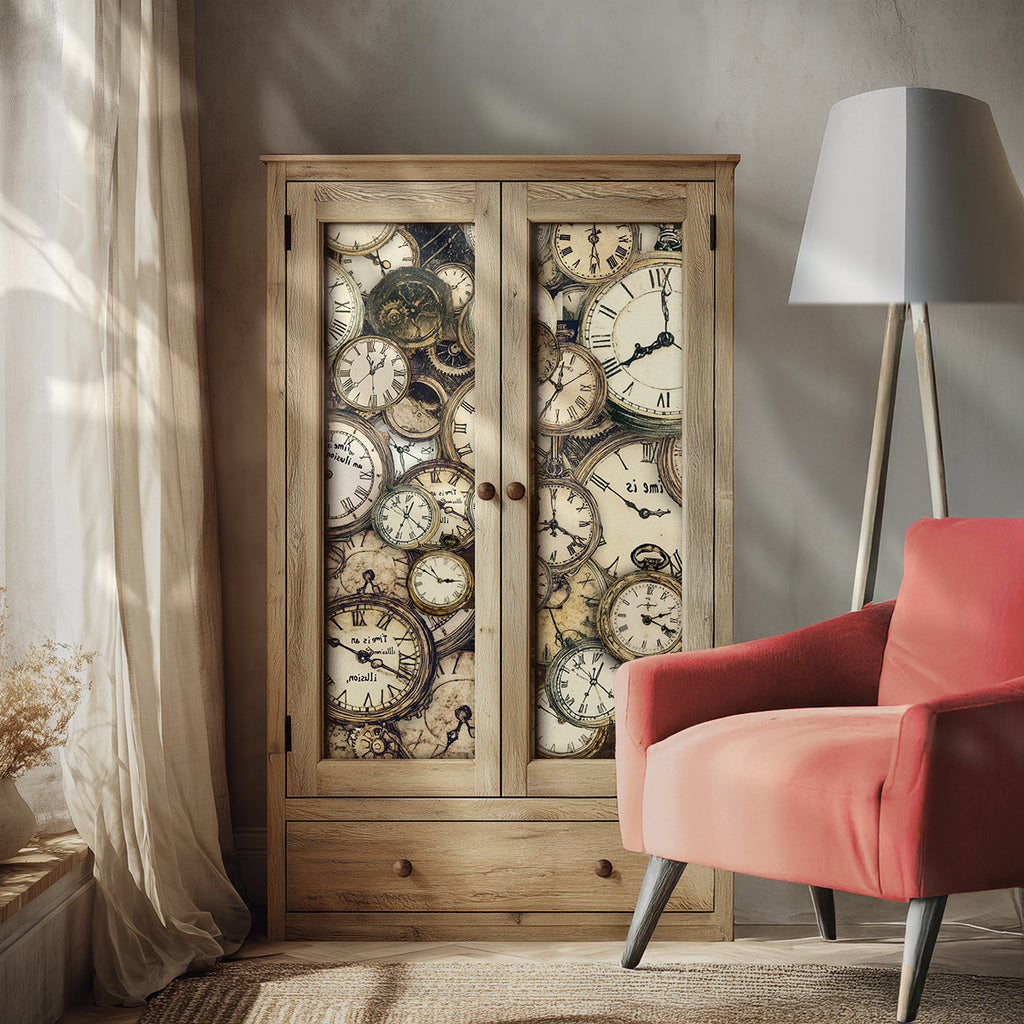 Decoupage Rice Paper with multiple vintage clocks and timepieces