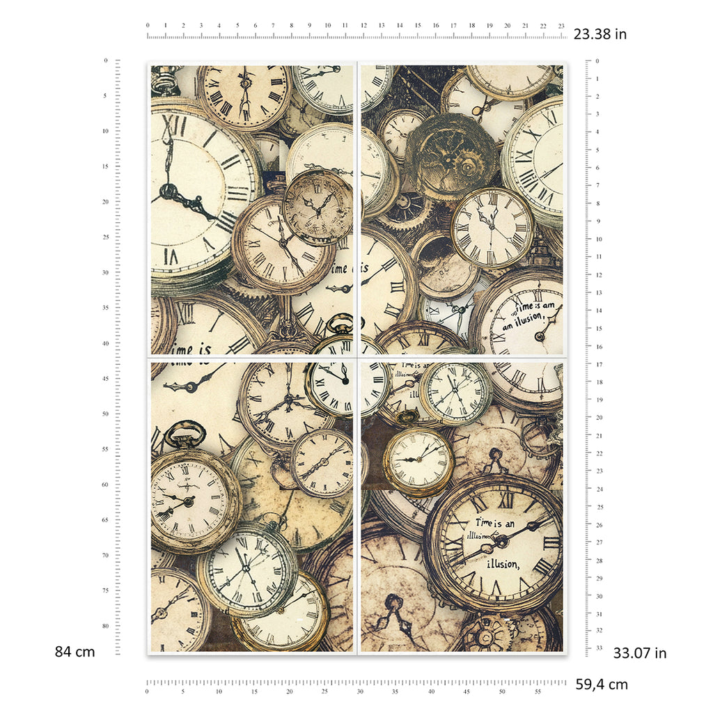 Decoupage Rice Paper with multiple vintage clocks and timepieces
