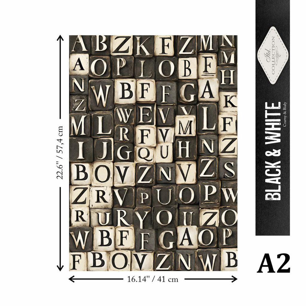 Black and White Alphabet Letters decoupage paper 