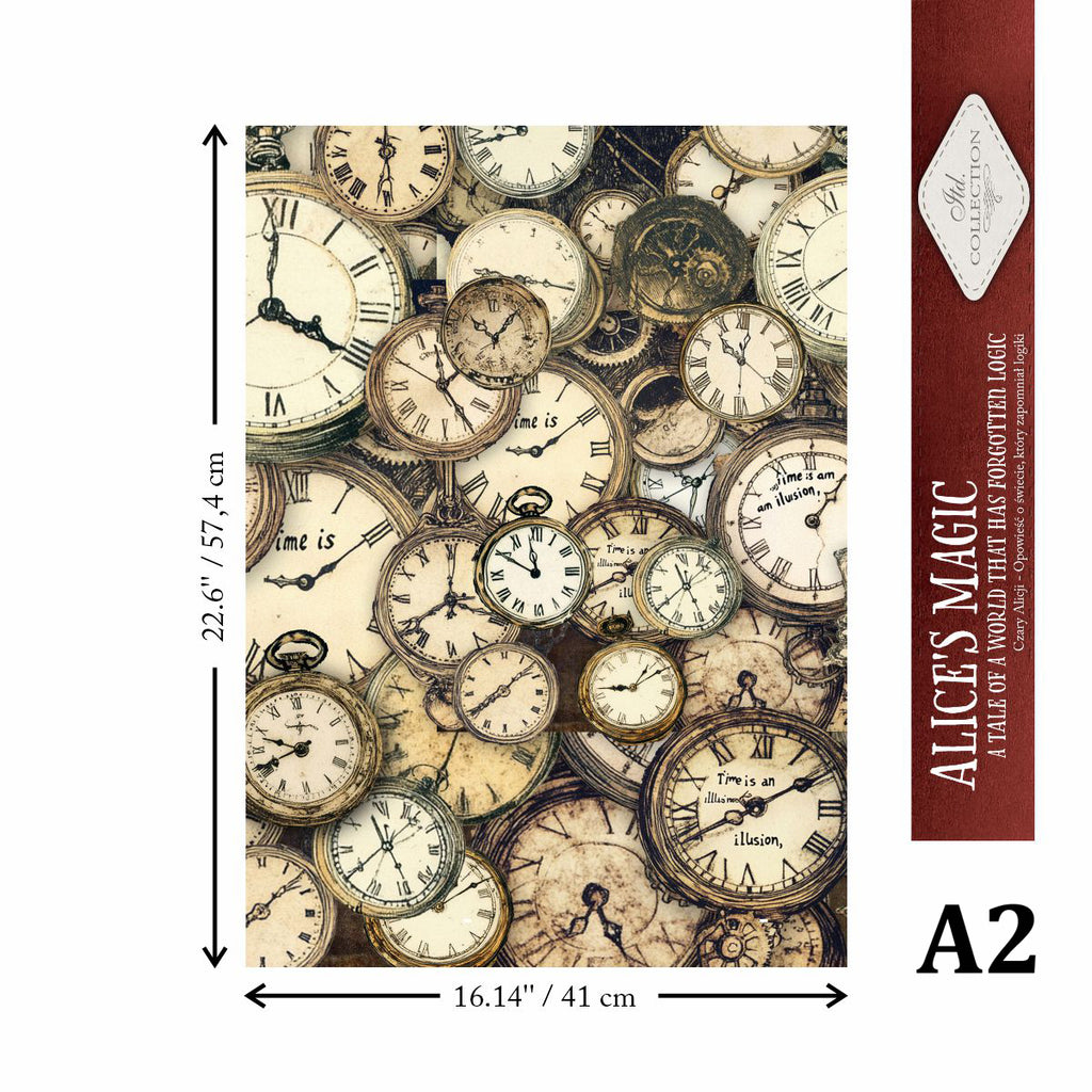 Decoupage Rice Paper with multiple vintage clocks and timepieces
