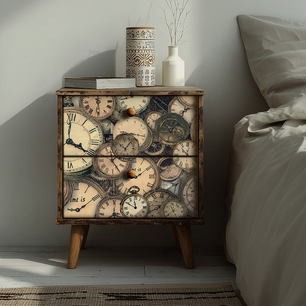 Decoupage Rice Paper with multiple vintage clocks and timepieces