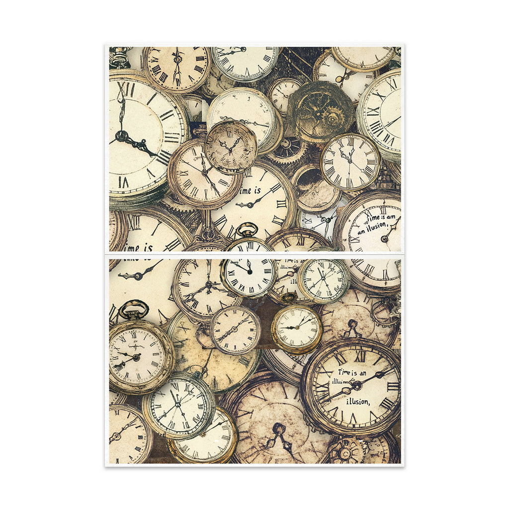 Decoupage Rice Paper with multiple vintage clocks and timepieces