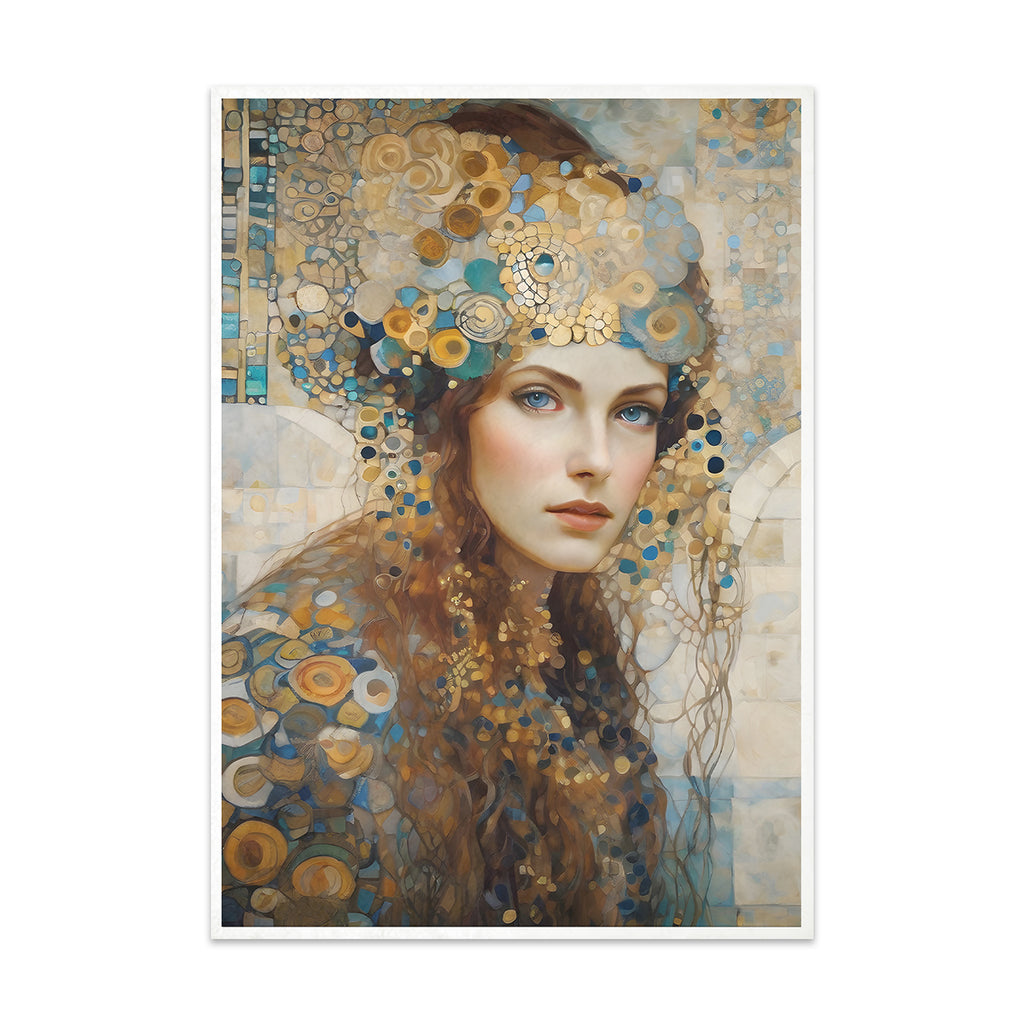 Decoupage rice paper set woman in gilded headdress.
