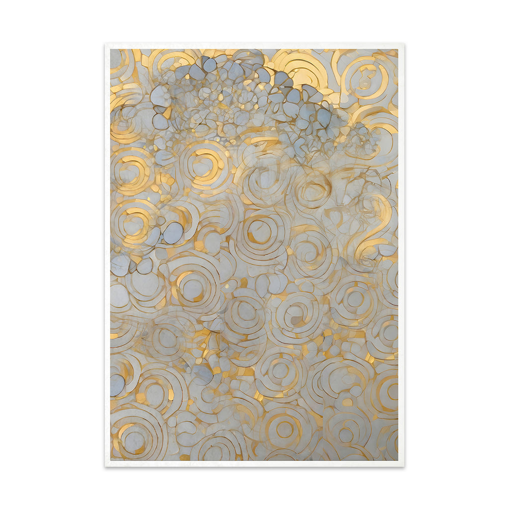 Decoupage rice paper with circular golden gilded design.