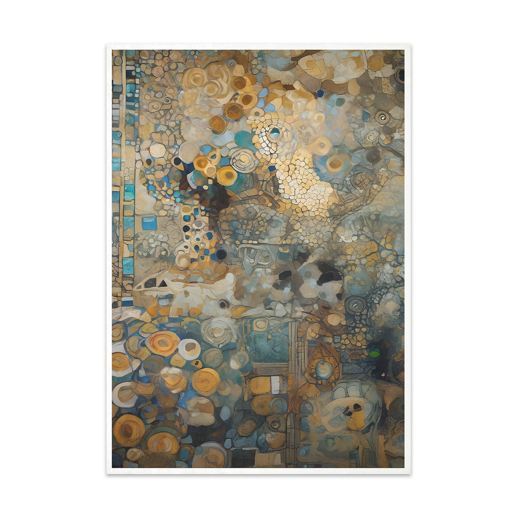 Decoupage rice paper with circular golden gilded design.