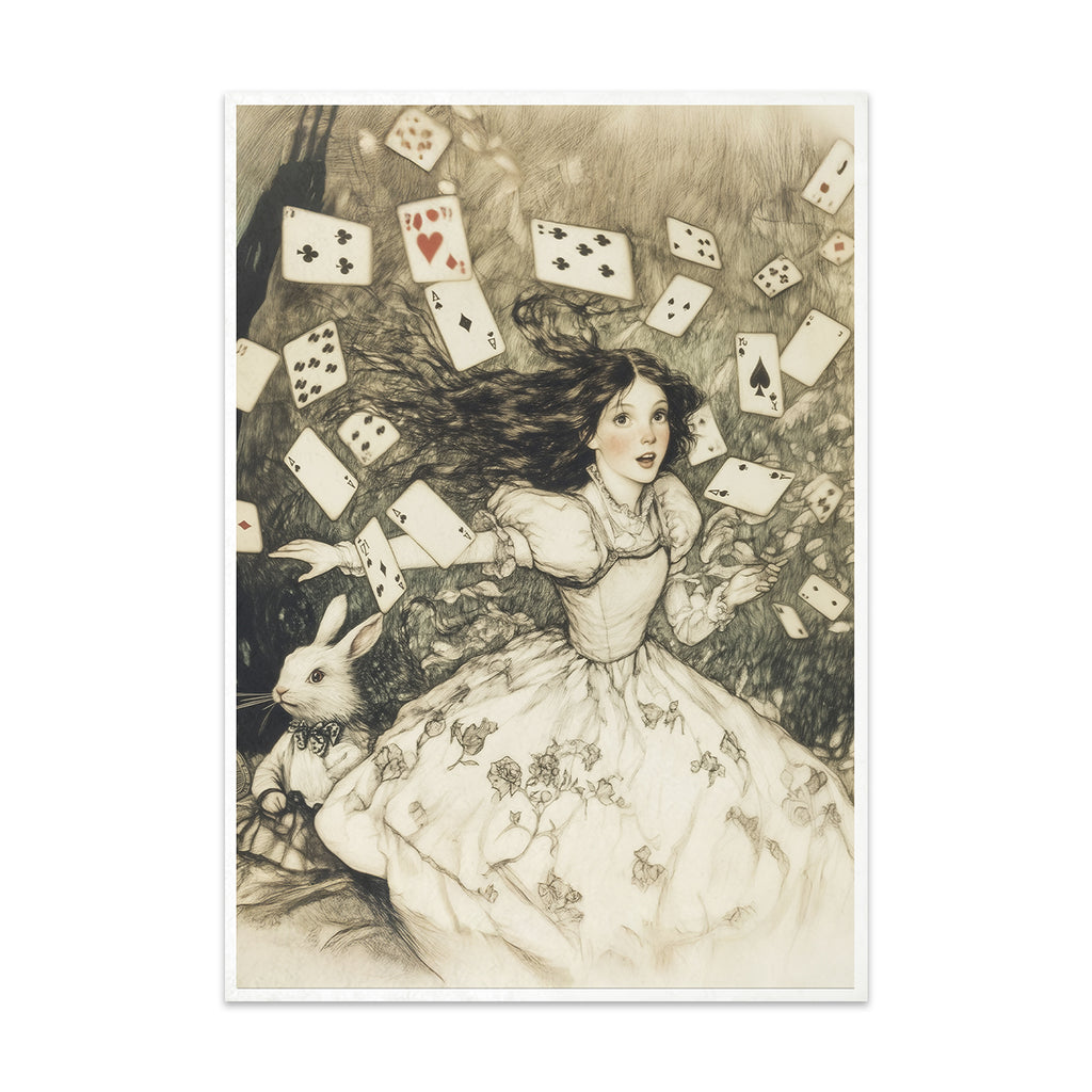 Alice in Wonderland decoupage paper featuring Alice, Rabbit and Clock in Forest.