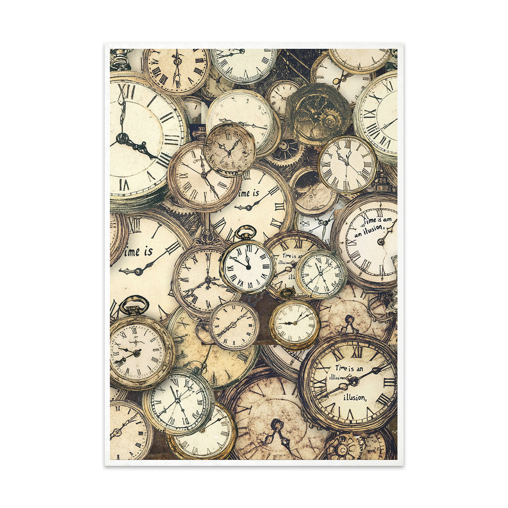 Alice in Wonderland decoupage paper featuring Alice, Rabbit and Clock in Forest.