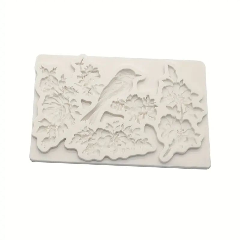 Silicone Craft Accent Mold. Bird on branch with flowers and leaves