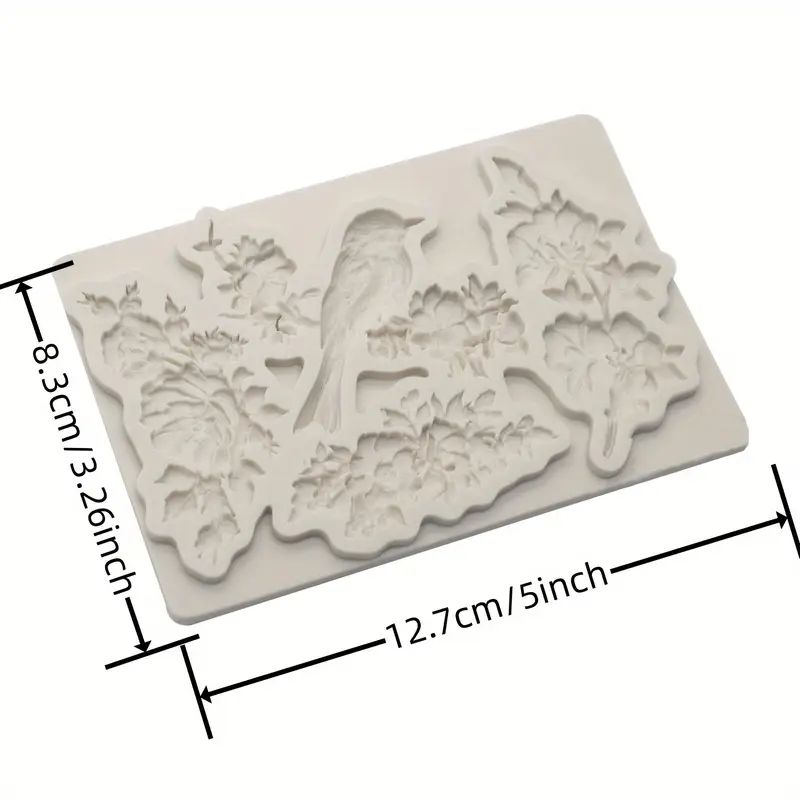 Silicone Craft Accent Mold. Bird on branch with flowers and leaves