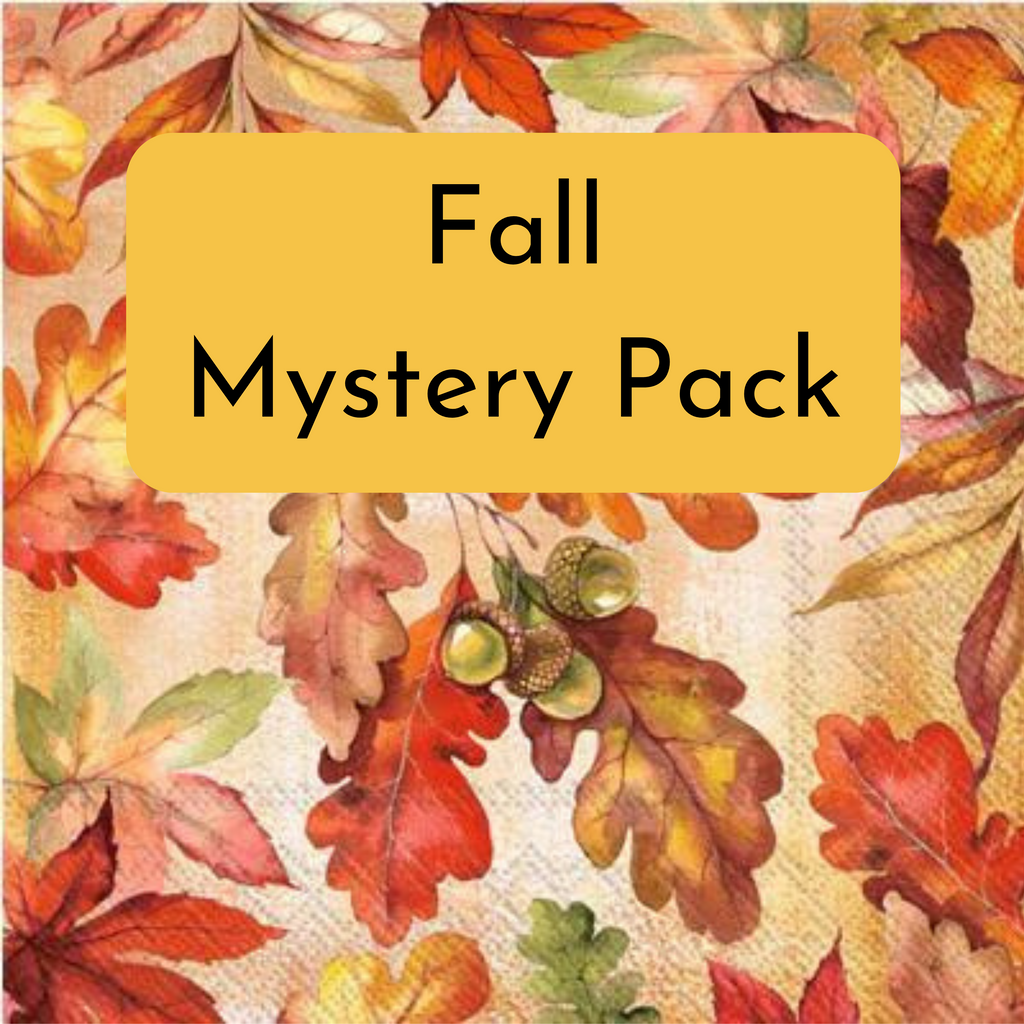 Colorful Fall leaves and acorns. Fall themed Mystery Variety Surprise Decoupage Napkin Pack 10/Pkg.