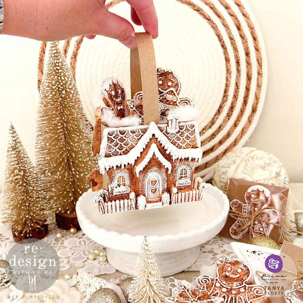 Redesign with Prima Festive Gingerbread Treats mold with 5 figures; star tree gingerbread dolls and house.