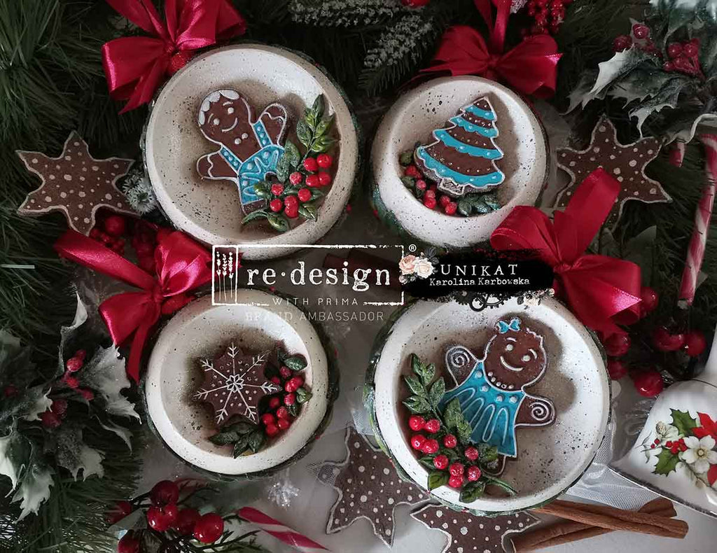 Redesign with Prima Festive Gingerbread Treats mold with 5 figures; star tree gingerbread dolls and house.