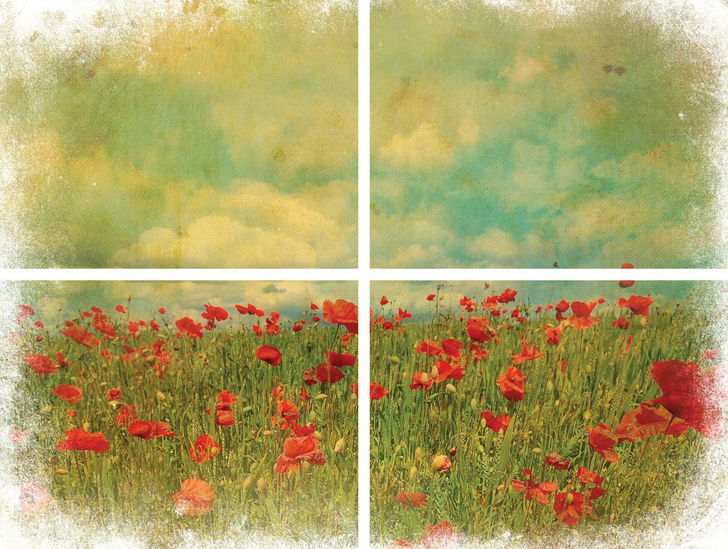 Red Poppies in greenery with blue sky and clouds by Belles and Whistles Rub on Transfer Decal