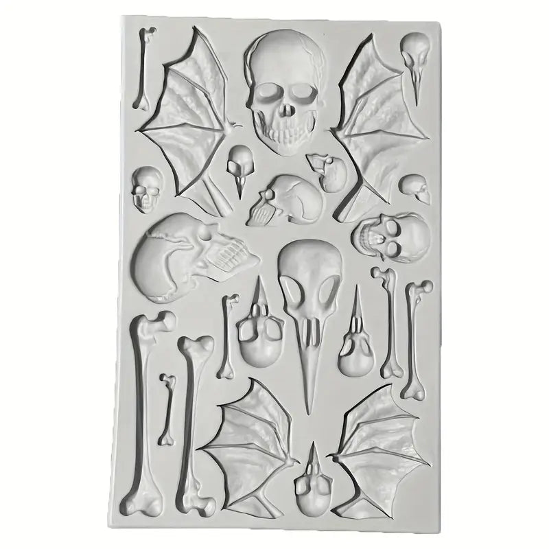 Halloween Skeleton, bones and bat wings silicone mold