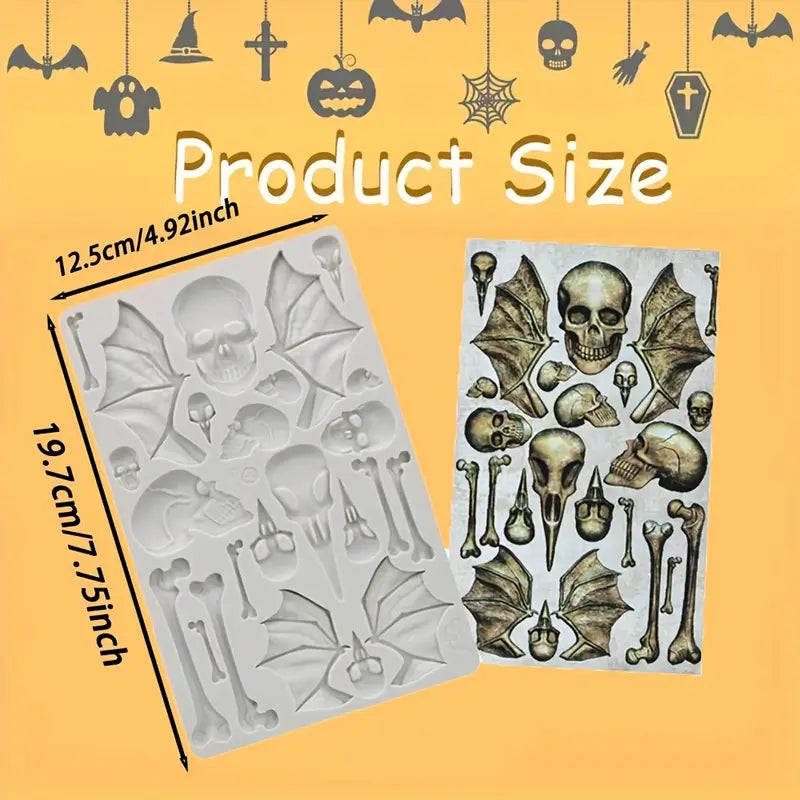 Halloween Skeleton, bones and bat wings silicone mold