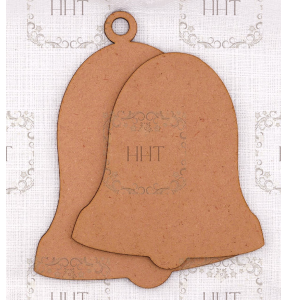 Handrafted Holiday Traditions Bell Ornament MDF 2 piece brown wood shape.