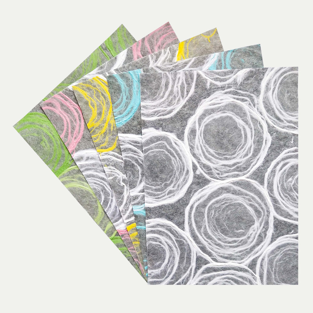 collection of hand made Rose Decoupage rice paper from KOZO in gray, yellow, blue, pink and green.